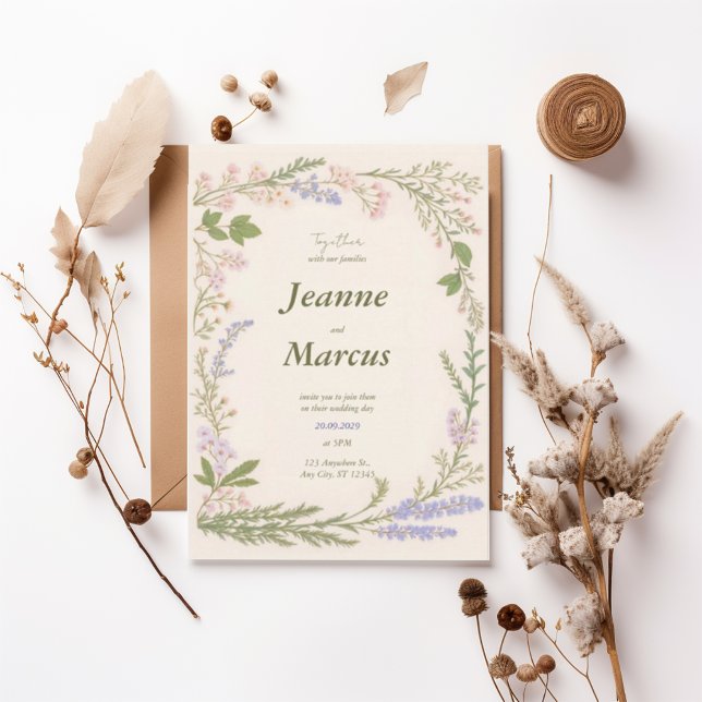 Romantic Wildflower Wreath Wedding Invitation (Créateur téléchargé)