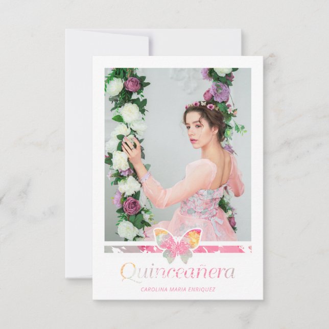 Romántica Foto Quinceañera con Mariposa Español (Devant)