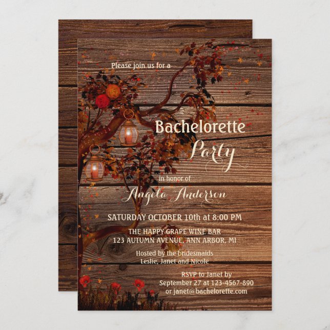 Romantique Automne Bachelorette Fête Invitation (Devant / Derrière)
