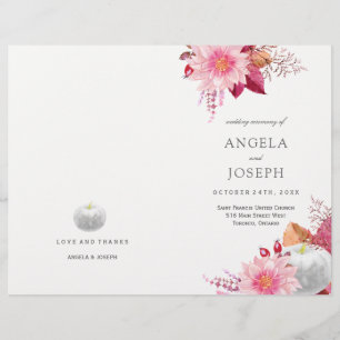 Romantique Automne Dahlias Programmes de mariage