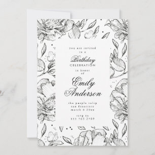 Romantique Black Floral Élégant Invitation Anniver