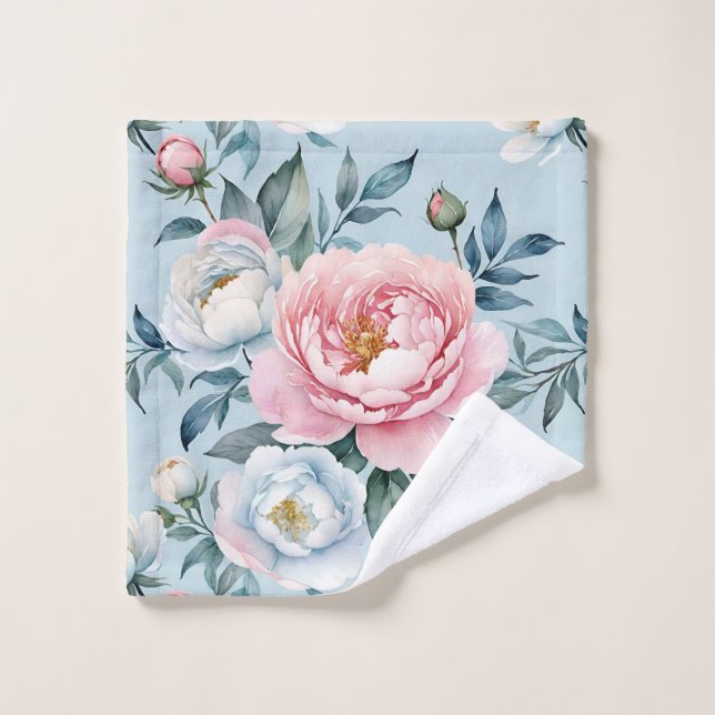 Romantique Bleu Bleu rose pivoine Floral (Gant de toilette)