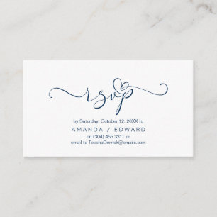 Romantique, bleu marine, Invitation RSVP, répondre
