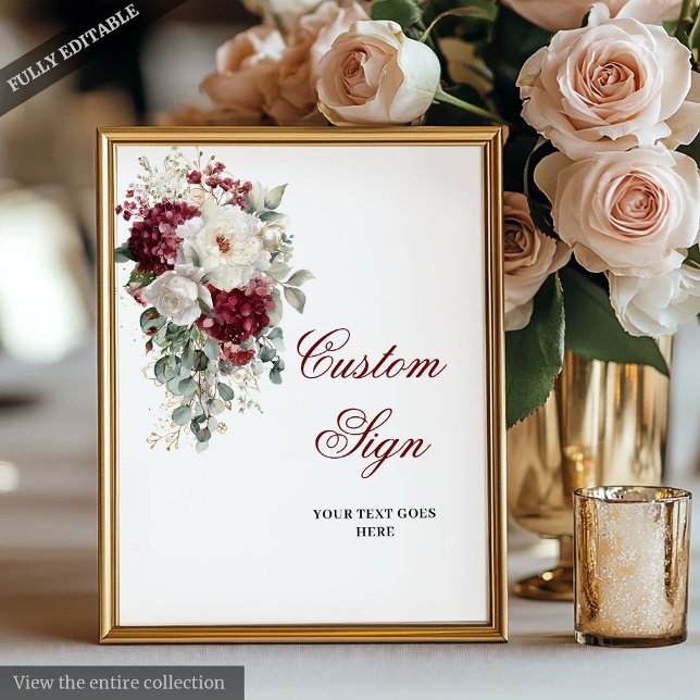 Romantique Boho Bourgogne or Mariage Poster person (Romantic Boho Burgundy Gold Wedding Custom Poster)