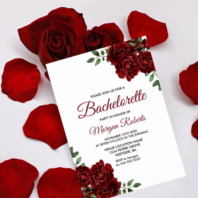 Romantique Bourgogne Rouge Rose Invitation (Créateur téléchargé)