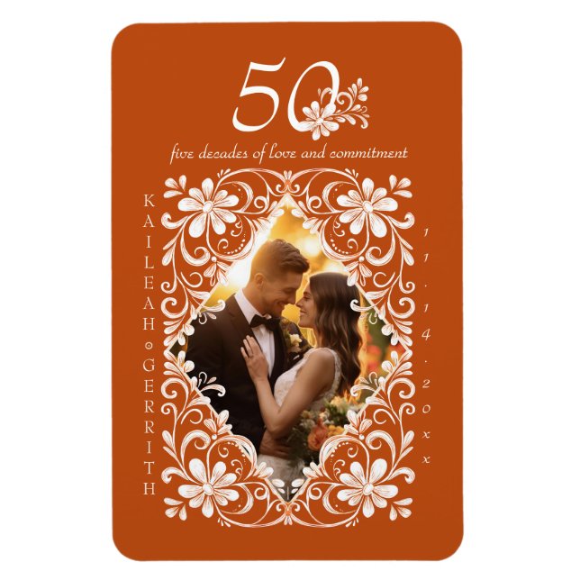 Romantique Burnt Orange 50 Anniversaire Magnet pho (Vertical)