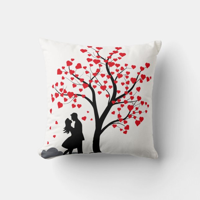 Romantique Couple Silhouette Love Coussin Arbre (Recto)