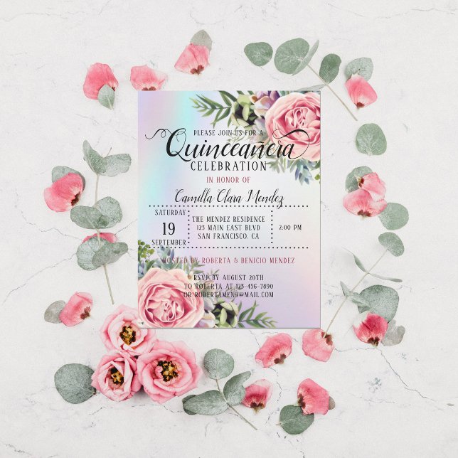 Romantique Elégant Floral Quinceañera Invitation (Créateur téléchargé)