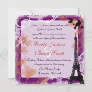 Romantique fleuri eiffel tour invitations mariage