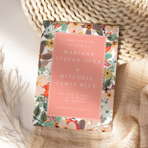 Romantique Floral doux rose vert pêche Invitation
