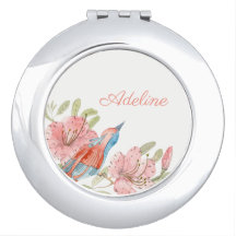 Romantique floral et miroir compact d'oiseaux