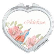 Romantique floral et miroir compact d'oiseaux