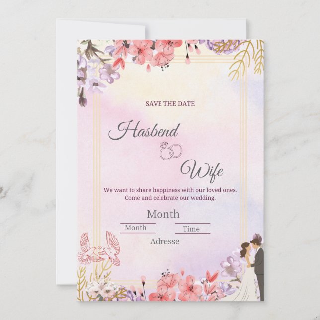 Romantique Floral Pastel Aquarelle Faire-Part de F (Devant)