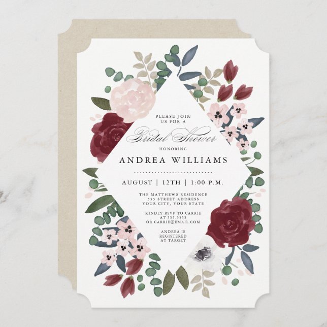 Romantique Florals Invitation de la douche nuptial (Devant / Derrière)