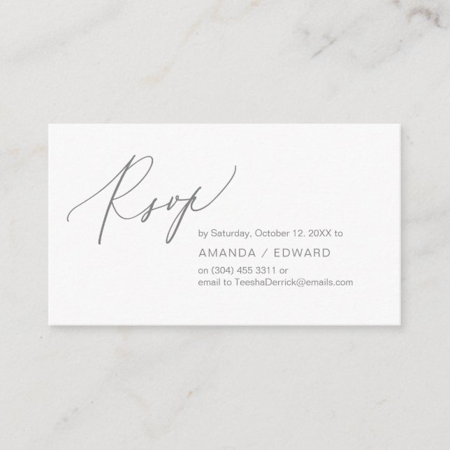 Romantique, gris foncé, Invitation RSVP, répondre (Devant)