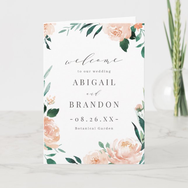 Romantique jardin pêche mariage floral Programme (Devant)