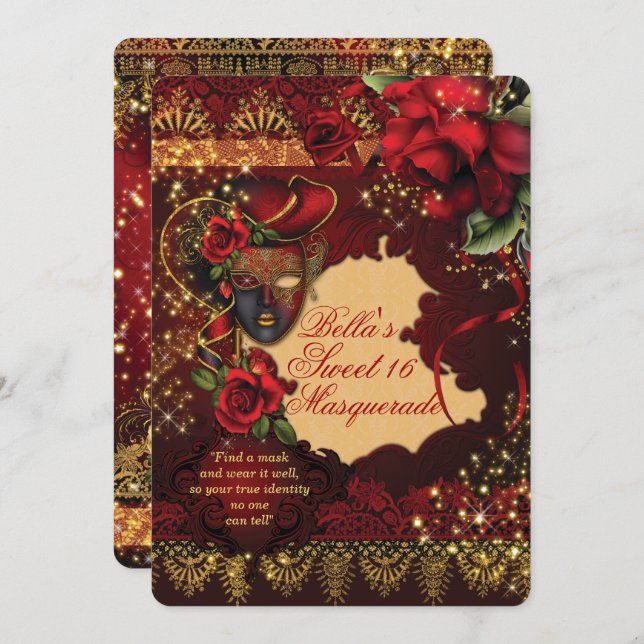 Romantique Masquerade Sweet 16 Invitations de fête (Devant / Derrière)