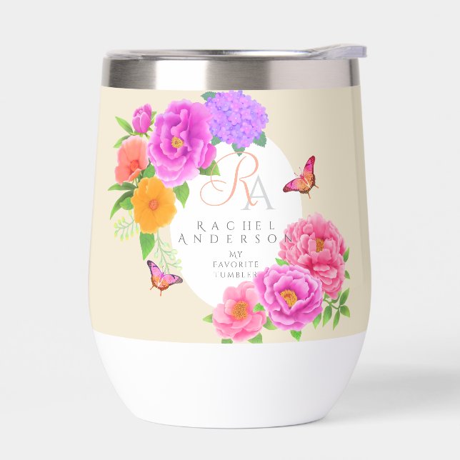 Romantique Monogramme Peonies Jardin Beige (Gauche)