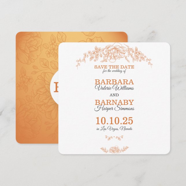 Romantique Orange & Blanc Enregistrer la carte Dat (Devant / Derrière)