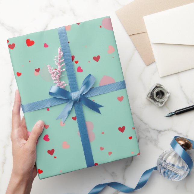 Romantique Papier Cadeau Saint Valentin Cœurs Roug (Cadeaux)