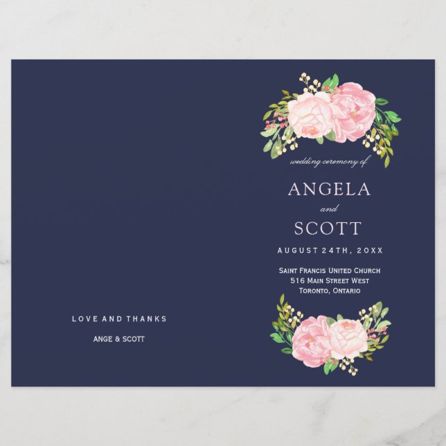 Romantique Peonies roses Programmes de mariage (Devant)