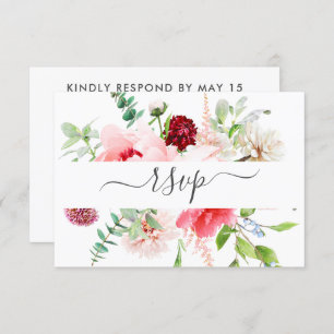 Romantique Peony rose Script Repas RSVP Invitation