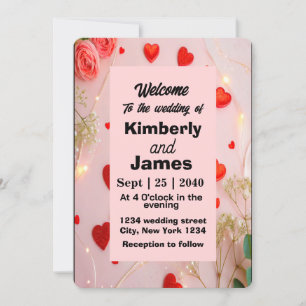 Romantique Red Heart & Faire-part de mariage Rose