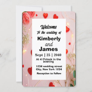 Romantique Red Heart & Faire-part de mariage Rose