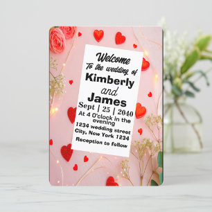 Romantique Red Heart & Faire-part de mariage Rose