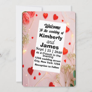Romantique Red Heart & Faire-part de mariage Rose