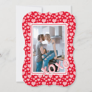 Romantique Red Pink Hearts XOXO Photo Carte Valent