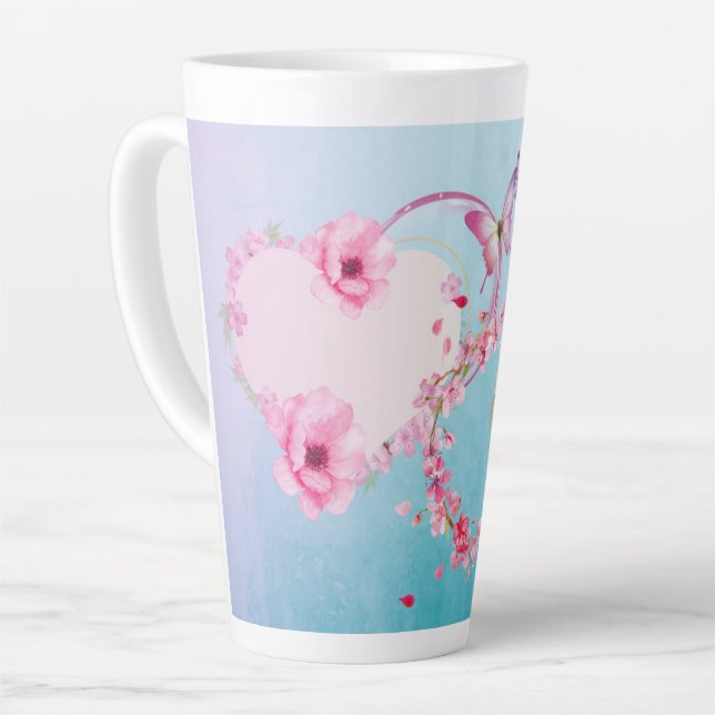 Romantique rose et bleu Floral Grosse Mug Latte (Angle gauche)