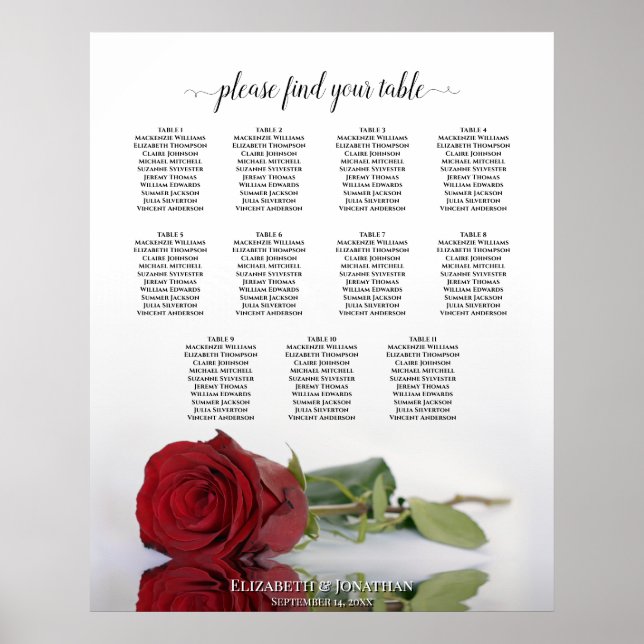 Romantique Rose rouge 11 Table Mariage Tableau de  (Devant)