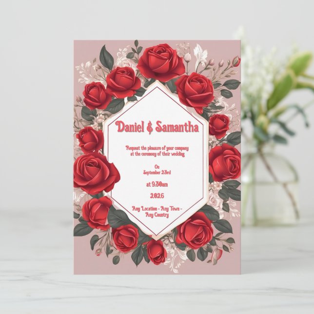 Romantique Rose rouge invitation mariage (Debout devant)