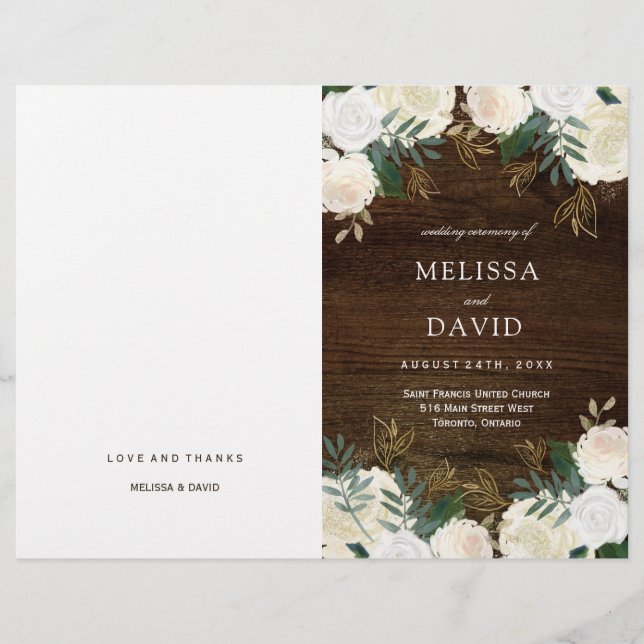 Romantique Rose Woodland Programmes de mariage (Devant)