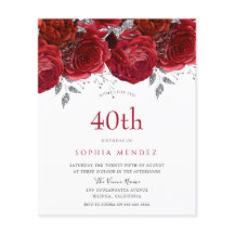 Romantique Roses Rouges Argent 40e anniversaire In