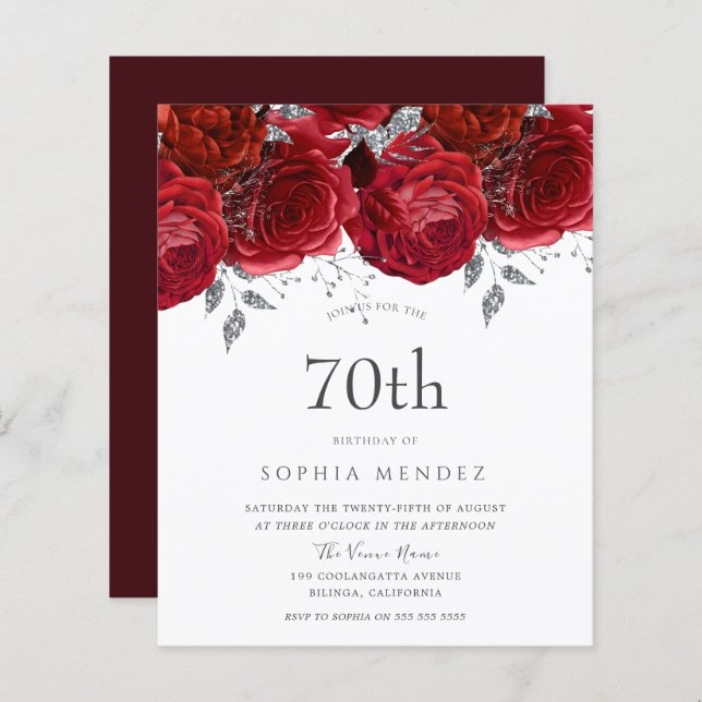 Romantique Roses Rouges Argent 70e anniversaire In