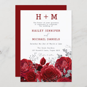 Romantique Roses Rouges Monogramme Faire-part de m