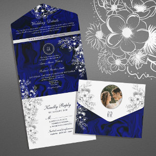 Romantique Royal Blue Floral Faire-part de mariage