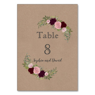 Romantique Rustique Marsala Floral Numéro de table