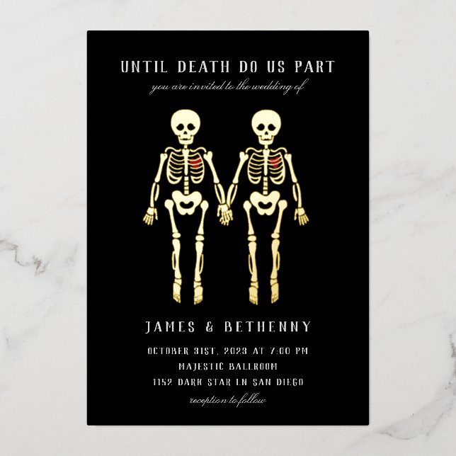 Romantique Skeletons Femme Foil Invitation (Recto)
