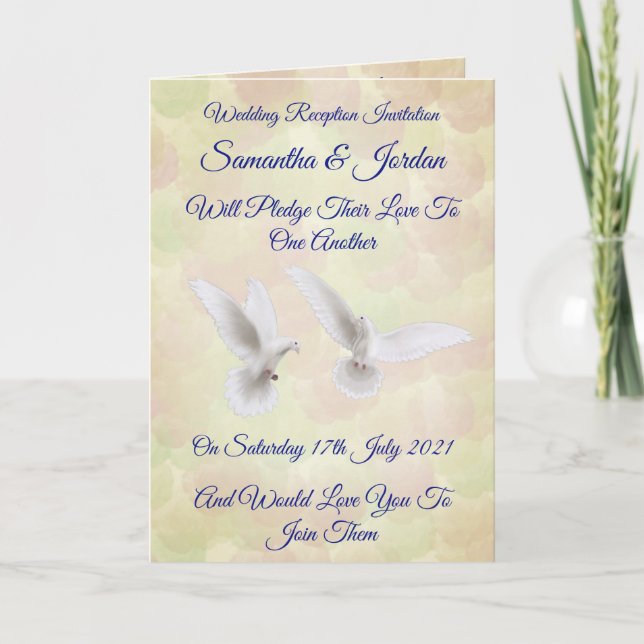 Romantique White Doves Réception Invitation (Devant)