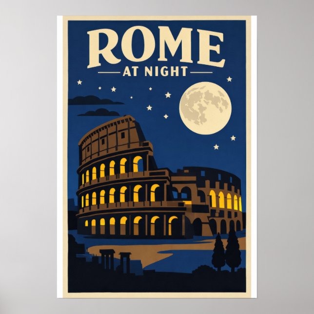 Rome at Night Poster | Colosseum Moonlight Vintage (Devant)