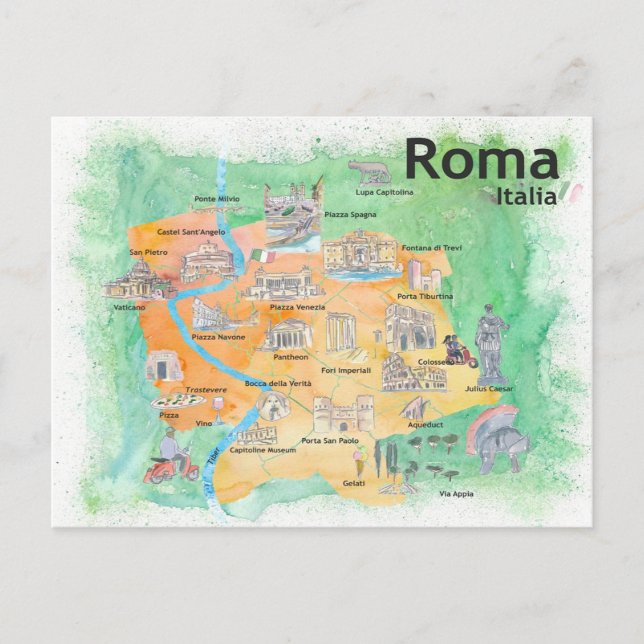 Rome Italie Carte Touristique Illustrée  (Devant)