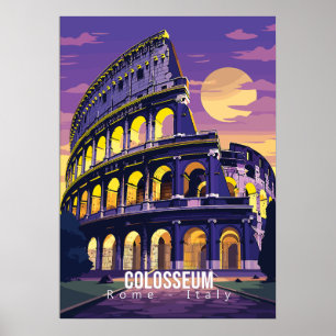 Rome - Italie, Colisée, affiche d'art touristique