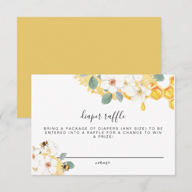 Romy - Floral Honey Bee Diaper Carte de billet (Devant / Derrière)