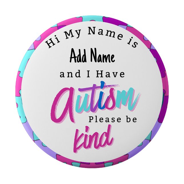 Rond 10 Cm Alerte Autisme Épingle de badge d'identification (Autism Alert Im Autistic Pin id Badge)