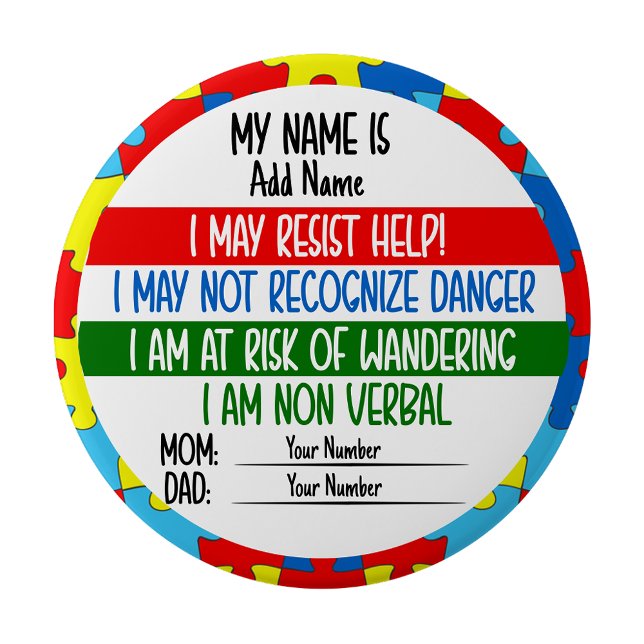 Rond 10 Cm Autism Alert Non Verbal Autistic Pin Badge (Autism Alert Non Verbal Autistic Pin Badge)