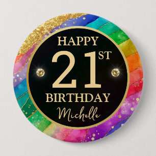 Rond 10 Cm Badge d'anniversaire Arc-en-ciel Agate Paillettes 