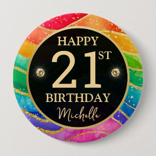 Rond 10 Cm Badge d'anniversaire Arc-en-ciel Agate Paillettes